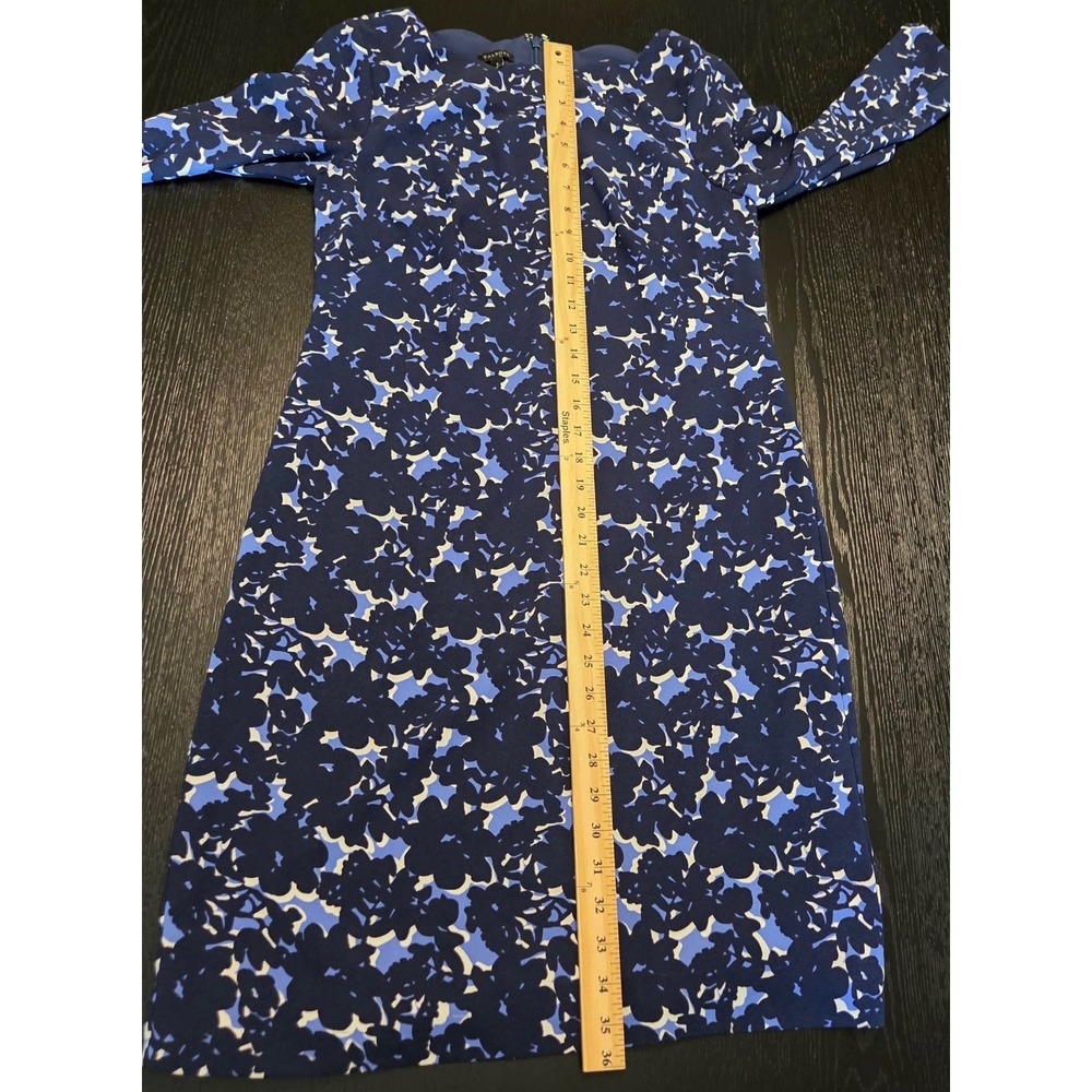 Talbots Blue Floral Scalloped Neck Sheath Dress 3/4 Sleeve Navy White Size 2 - Picture 16 of 16